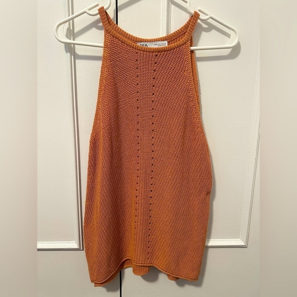 Zara Tops - Zara crochet Burnt Orange Knit Tank Top Size Small Women’s
